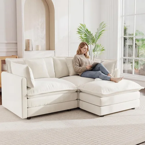 Miniatura 8 de Sofá modular modular con otomano: sofá moderno en forma de L de 76.7 pulgadas, cómodo sofá biplaza, sofá de 3 plazas de felpilla con almohada