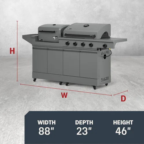 Miniatura 2 de Tytus Anaheim 4-Burner Gas Grill with Prep Cart and Charcoal Grill + Cover, Light, Griddle Insert - Modular Outdoor Kitchen, Quick Assembly, Outdoor