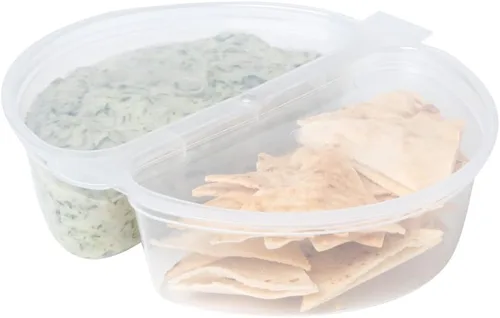 Miniatura 19 de Futura - Recipientes para aperitivos de 5 onzas, 100 recipientes para salsa para microondas, 2 compartimentos, tapa con bisagras, vasos de plástico