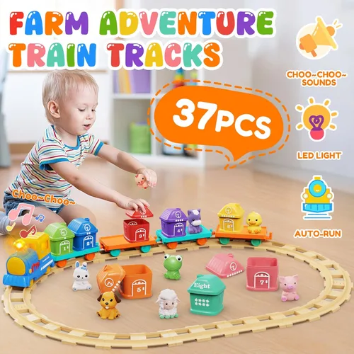 Miniatura 2 de Juguetes para niños y niñas de 1-2-3, juego de tren para niños pequeños de 2 a 4 años con música y luz, juguetes para niños de 1, 2 y 3 años