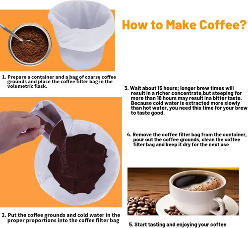 Miniatura 5 de Paquete de 100 filtros de café frío de 20 x 20 pulgadas, bolsa de filtro para café de hasta 5 libras, filtro de café de 5 galones