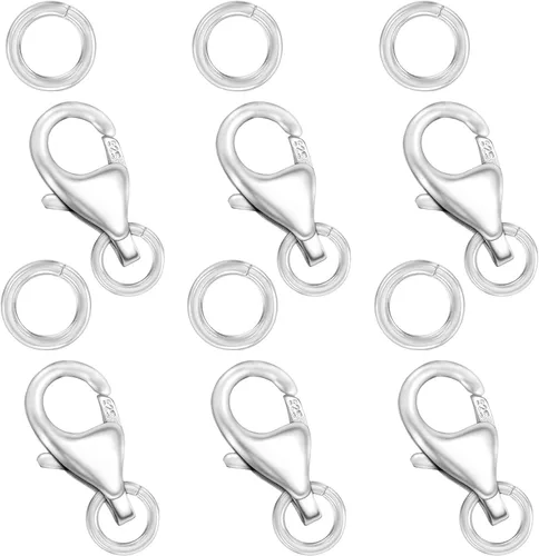 Miniatura 12 de Cierres de langosta de oro de 18 quilates para hacer joyas, cierre de pinza de langosta de plata de ley 925 con anillos de salto para collares