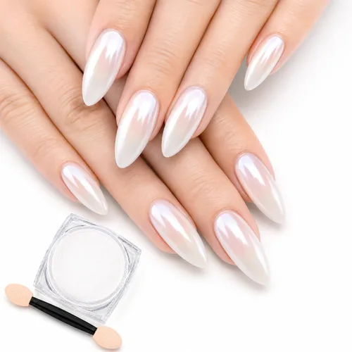 Polvo de uñas de cromo perla para uñas de gel, polvo de uñas con efecto espejo Aurora blanco, pigmento nacarado iridiscente para arte de uñas,