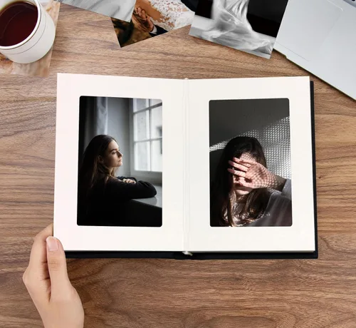 Miniatura 2 de Álbum de fotos pequeño de 4 x 6 con capacidad para 24 unidades, ideal para álbumes de fotos o fotos temáticas (negro/interior blanco)