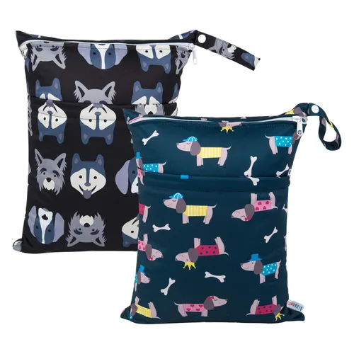 Miniatura 54 de ALVABABY 2 bolsas de pañales de tela para ropa húmeda, reutilizables con dos bolsillos con cremallera, para viajes, playa, piscina, guardería