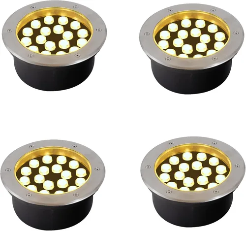Luces de tierra para exteriores (18 W, 110 V-120 V, 4 unidades) | Diámetro 8 pulgadas, IP67 impermeable, 3000K luces de camino para jardín de acera