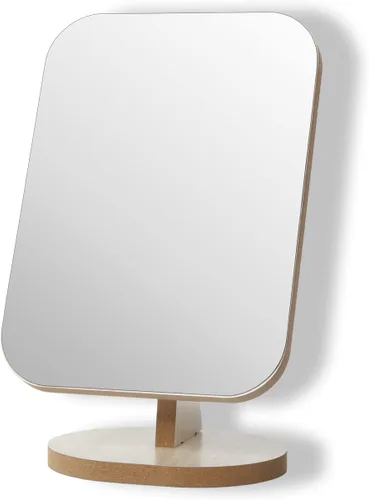 Espejo de maquillaje de tocador para escritorio con soporte de madera, rotación de 90° de una sola cara, espejo de mesa portátil para maquillaje,