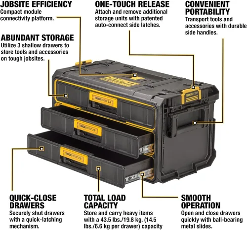 Miniatura 3 de DEWALT TOUGHSYSTEM 2.0 Organizador de herramientas y unidad de almacenamiento de 3 cajones (DWST08330)