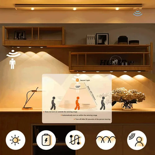 Miniatura 5 de Luz magnética inalámbrica para debajo del gabinete de 15.7 pulgadas, con sensor de movimiento, luz nocturna recargable por USB con control remoto, 1