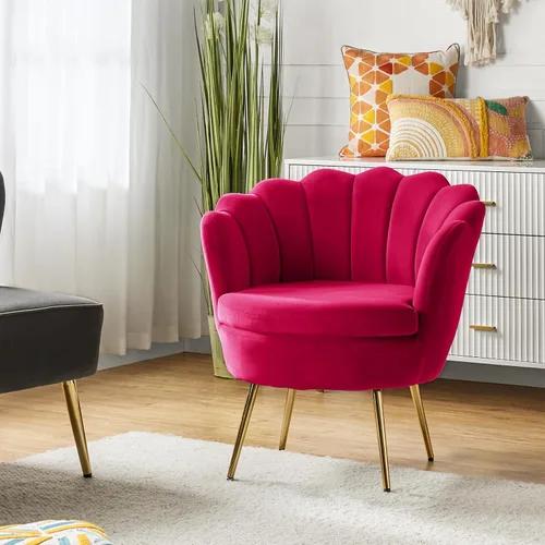 Miniatura 40 de HULALA HOME Silla decorativa moderna de terciopelo con respaldo en forma de concha, bonito sillón para sala de estar, dormitorio con patas doradas
