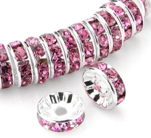 Miniatura 30 de RUBYCA - 100 unidades de espaciadores redondos y ondulados de cristal checo de alta calidad en tono plateado, Cristal, 10mm