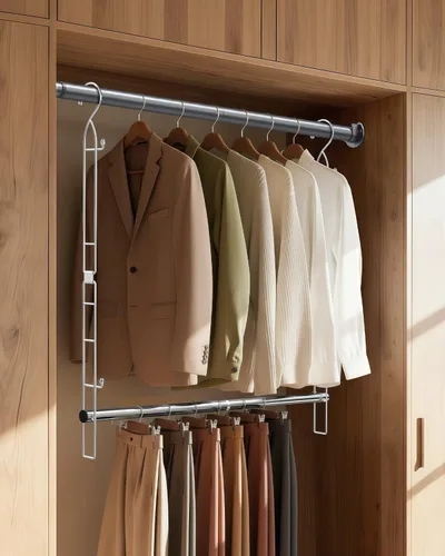 Miniatura 8 de Supforce Barra colgante de acero inoxidable, paquete de 2 extensores de barra de armario ajustables de altura y ancho, organizador de almacenamiento