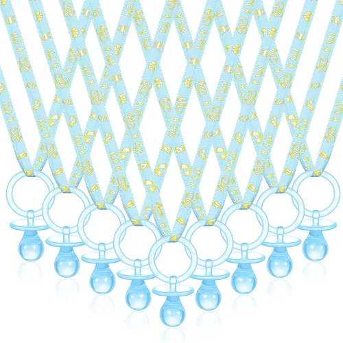 Geiserailie 36 piezas de chupetes de baby shower, collar de chupetes acrílicos azules para niños, regalos de fiesta para niños, chupones para baby