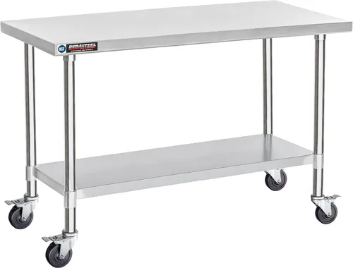 Miniatura 71 de DuraSteel Carrito de acero inoxidable NSF de 30 x 72 pulgadas, mesa de preparación de alimentos resistente con estante inferior, isla de cocina