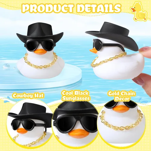 Miniatura 2 de Sotiff 48 Conjuntos de Patos de Goma Chirriantes Patos de Fiesta Patitos para Decoración de Tablero de Coche con Collar Mini, Sombrero y Gafas