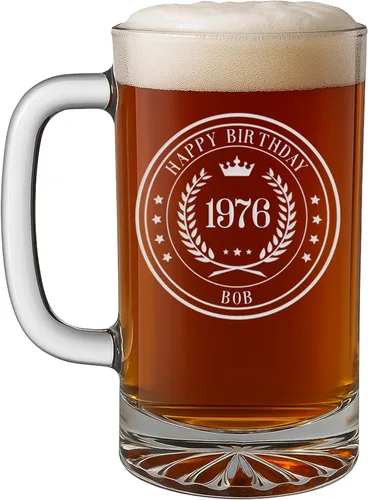 Miniatura 8 de Taza de cerveza de vidrio grabada vintage de 16 onzas, regalos de feliz cumpleaños 50 para él, mujeres, hombres, saludos a convertirse en un hombre
