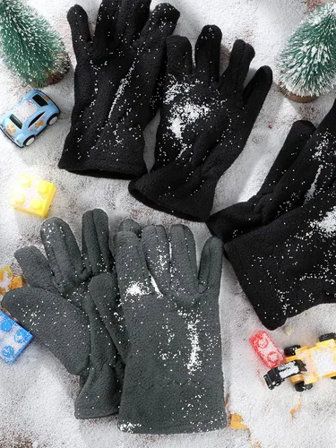 Miniatura 7 de SATINIOR 2 pares de guantes de forro polar para niños, guantes cálidos de invierno con dedos completos, guantes con clips para niños y niñas