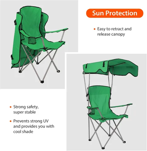 Miniatura 4 de KOCASO Silla de camping plegable con toldo – Silla de playa de protección solar con toldo de sombra, carga de 330 libras, asiento plegable