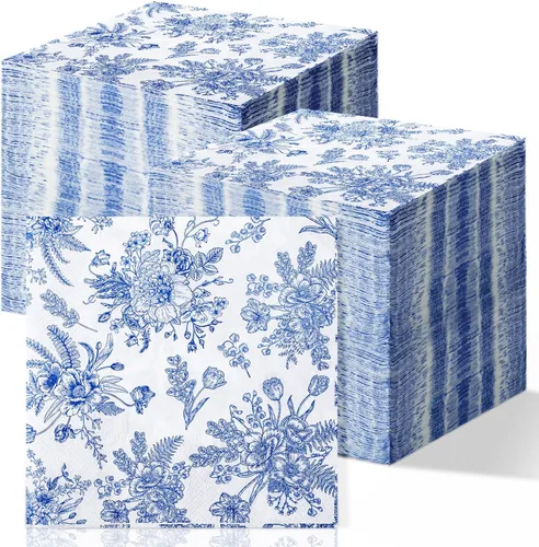 Miniatura 9 de Fuutreo 200 servilletas florales azules para invitados, regalos de despedida de soltera, toallas de mano desechables para baño, servilletas Rústico
