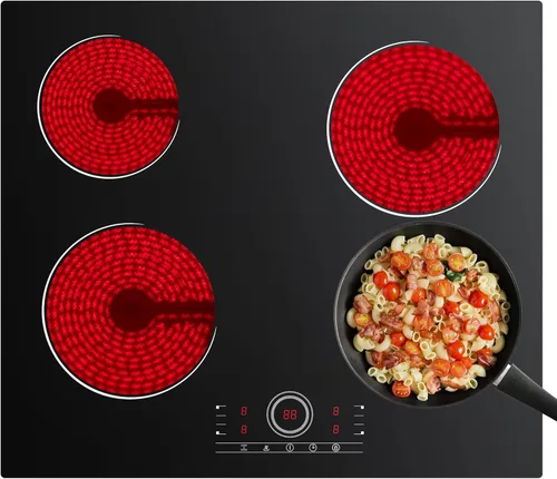 Placa de cocina eléctrica de 4 quemadores, CDV 24 pulgadas, estufa eléctrica incorporada, estufa radiante de 220-240 V con bloqueo para niños,