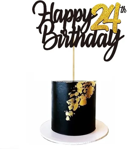 Miniatura 4 de Decoración para tarta de cumpleaños número 24 con purpurina para 24 años, decoraciones de cumpleaños de 24 años, decoraciones doradas para tartas