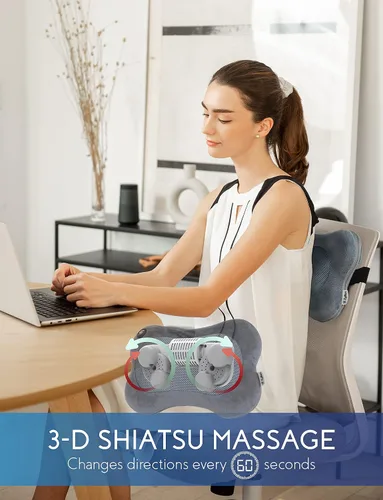 Miniatura 2 de Zyllion Masajeador Shiatsu de Espalda y Cuello con Calor - Almohada de Masaje Eléctrico 3D de Amasado de Tejido Profundo para Alivio del Dolor