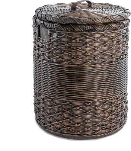 The Basket Lady Cesta redonda de mimbre para lavandería, grande, 19 pulgadas de diámetro x 25 pulgadas de alto, marrón nogal antiguo