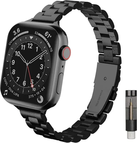 Correas de metal delgadas y sólidas compatibles con Apple Watch Band Series 9 8 7 6 5 4 3 2 1 SE Ultra, 1.496 pulgadas, 1.575 pulgadas, 1.614