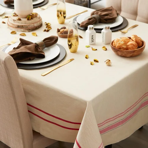 Miniatura 6 de DII - Mantel para mesa de comedor, estilo rústico, colección de manteles con rayas estilo francés, 60 x 84 pulgadas, color gris pardo/rojo