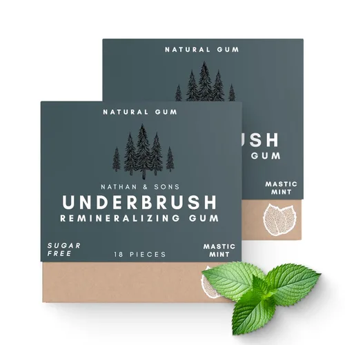 Miniatura 10 de UnderBrush Mastic Mint – Goma de mascar remineralizante sin azúcar con xilitol e hidroxiapatita – Apoya el aliento fresco y la salud bucal – Base