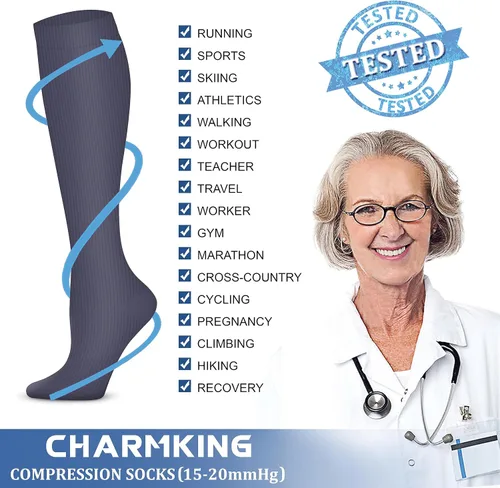 Miniatura 6 de CHARMKING Calcetines de compresión para mujeres y hombres (4 pares) de 15 a 20 mmHg es el mejor apoyo para atletismo, correr, ciclismo