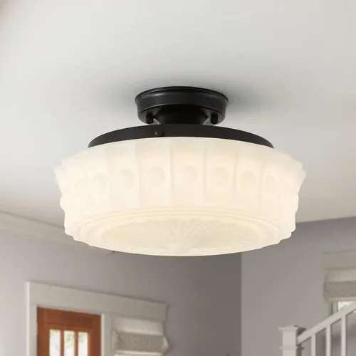 Miniatura 14 de youngrender Accesorios de Lámpara Colgante Estilo Escuela, Lámpara Colgante de Cristal Lechoso Dorado de Latón de 9", Iluminación Colgante de Techo