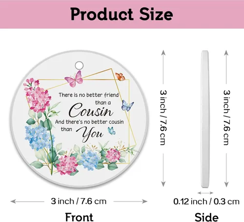 Miniatura 3 de REWIDPARTY Adorno floral de primo, placa de recuerdo para árbol de Navidad, regalo de graduación, cumpleaños, para mujeres y hombres, adorno