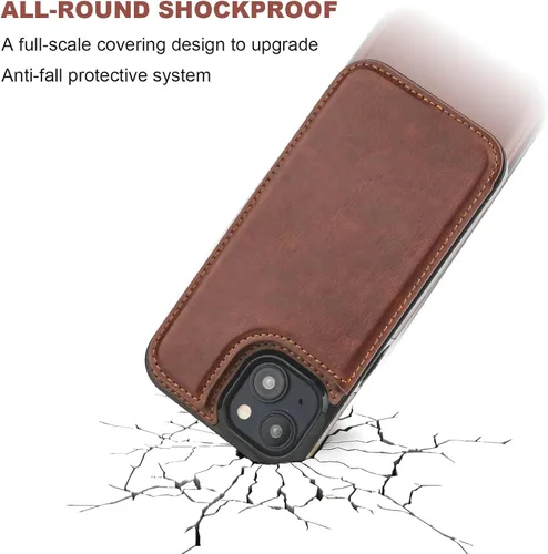 Miniatura 5 de ONETOP - Funda tipo cartera compatible con iPhone 15 Plus con soporte para tarjetas, funda de cuero PU con soporte y ranuras para tarjetas, doble