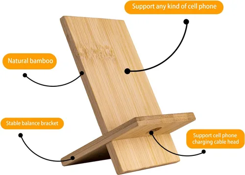 Miniatura 2 de Healfyya Soporte para tableta de bambú - Soporte plegable ajustable para iPad con puerto de carga para escritorio o cocina