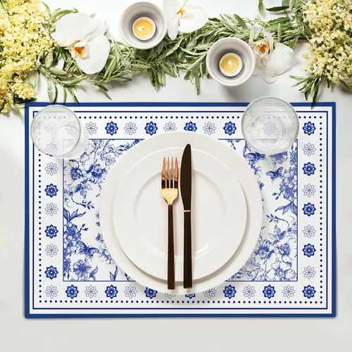 Miniatura 2 de Juego de 4 manteles individuales florales de color azul marino, manteles individuales lavables rústicos con flores para el hogar, cocina, comedor