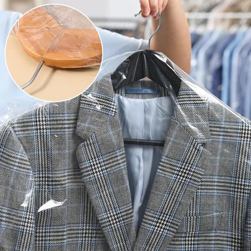 Miniatura 6 de Paquete de 100 bolsas de ropa para colgar ropa, bolsas de plástico para limpieza en seco, fundas de ropa transparentes para tintorería