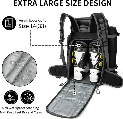 Miniatura 4 de Bolsa para Botas de Esquí de 65L, Bolsa de Viaje Grande Tipo Duffel, Mochila para Botas de Esquí de 1680D Nylon Impermeable y Acolchada