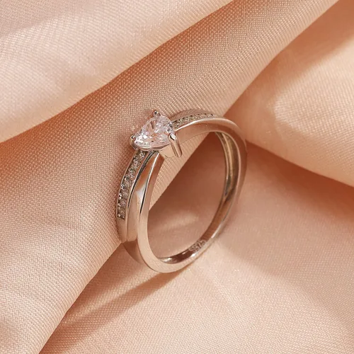 Miniatura 3 de AVECON Anillo de compromiso de plata de ley 925 con forma de corazón para ella, anillo solitario de compromiso de boda, eternidad, aniversario
