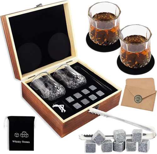 Miniatura 7 de Juego de 8 piedras de whisky con caja de regalo de madera para los amantes del whisky, gran regalo de whisky para hombres, papá, marido, amigo