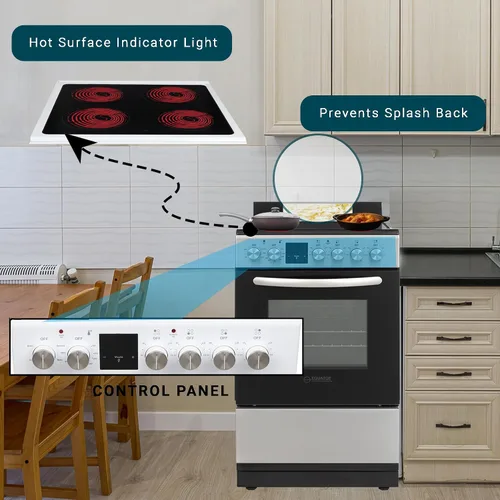 Miniatura 5 de Equator - Cocina eléctrica de 20 pulgadas con horno de convección y freidora de aire, 4 quemadores de cerámica, diseño compatible con ADA, estufa