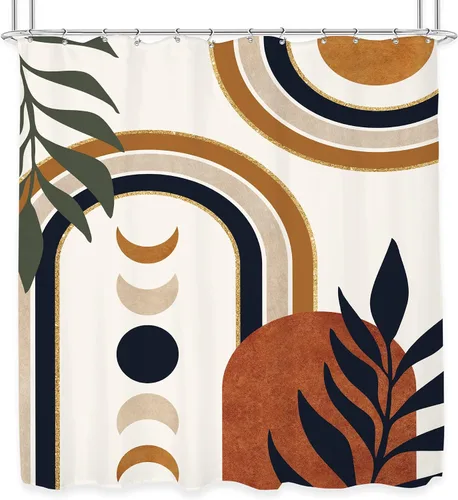 Miniatura 6 de KOMLLEX Cortina de ducha bohemia marrón para decoración de baño, 72 pulgadas de ancho x 72 pulgadas de alto, abstracta moderna, fase lunar