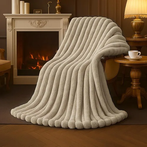 Miniatura 21 de Amélie Home - Manta de piel sintética para sofá, acogedora manta mullida de felpa suave a rayas para sofá familiar, silla, dormitorio, 55 x 70 Rayas