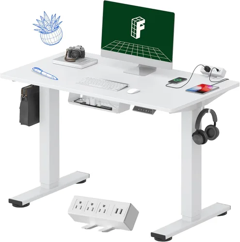 Miniatura 29 de FLEXISPOT EN2 Escritorio de pie de una pieza completa con regleta de alimentación de abrazadera, escritorio eléctrico de altura ajustable de 40 x 24