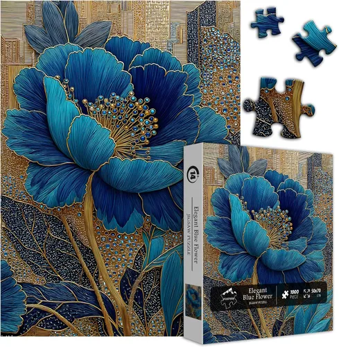 Miniatura 2 de Rompecabezas de flores azules para adultos de 1000 piezas, hermosos rompecabezas florales elegantes vintage, rompecabezas con temática de plantas