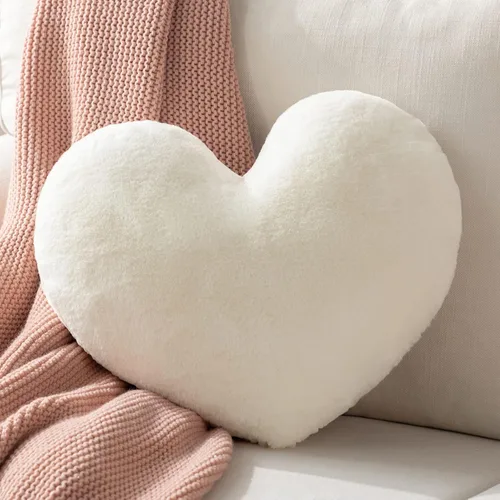 Ashler - Almohada de corazón de felpa color blanco hueso, conejo de piel sintética 3D, decoración de habitación de niños, cojín decorativo suave
