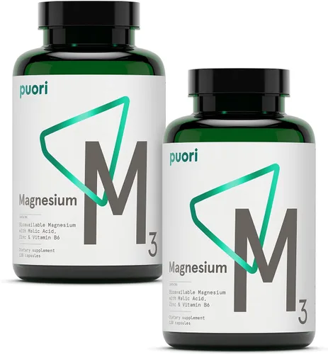 Puori Suplemento complejo de magnesio – Taurinato de magnesio y gluconato de alta absorción, zinc, vitamina B6 y ácido málico para apoyo al sueño,