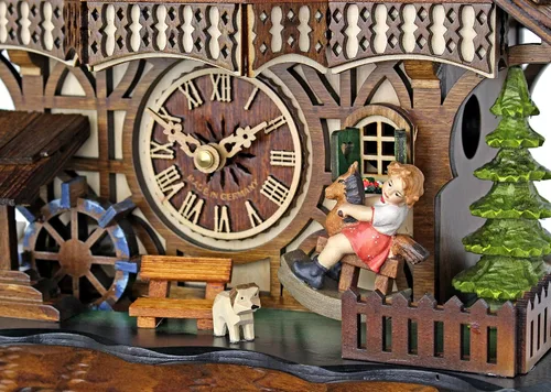 Miniatura 4 de Reloj cucú tradicional, estilo casa en el bosque negro, con bailarinas, para la cocina y el hogar.
