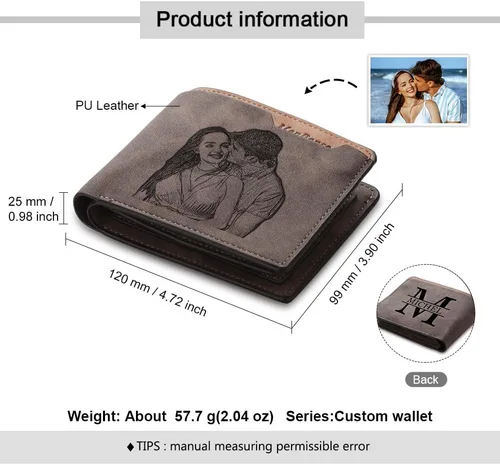Miniatura 2 de Lovejewelry Carteras personalizadas con fotos para hombres, cartera de piel grabada para padre, novio (estilo 1)