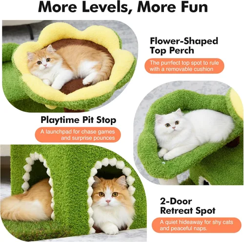 Miniatura 3 de WOOCHPET Árbol de flores para gatos con condominio para gatos de interior, torre para gatos de 29 pulgadas con poste rascador de sisal y percha